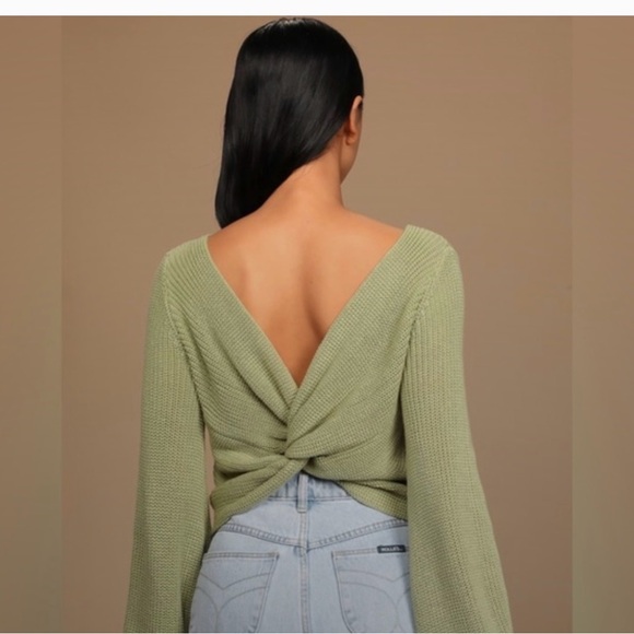 Lulus Sweaters - Lulu's Sage Green Twist-Back Sweater